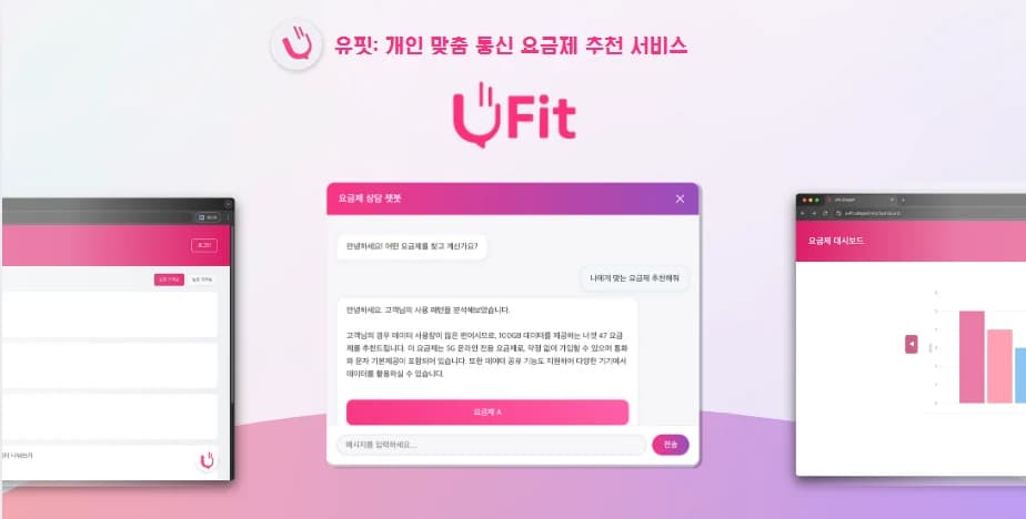 U-FIT 요금제 추천 챗봇 대화창과 요금제 대시보드를 포함한 서비스 화면